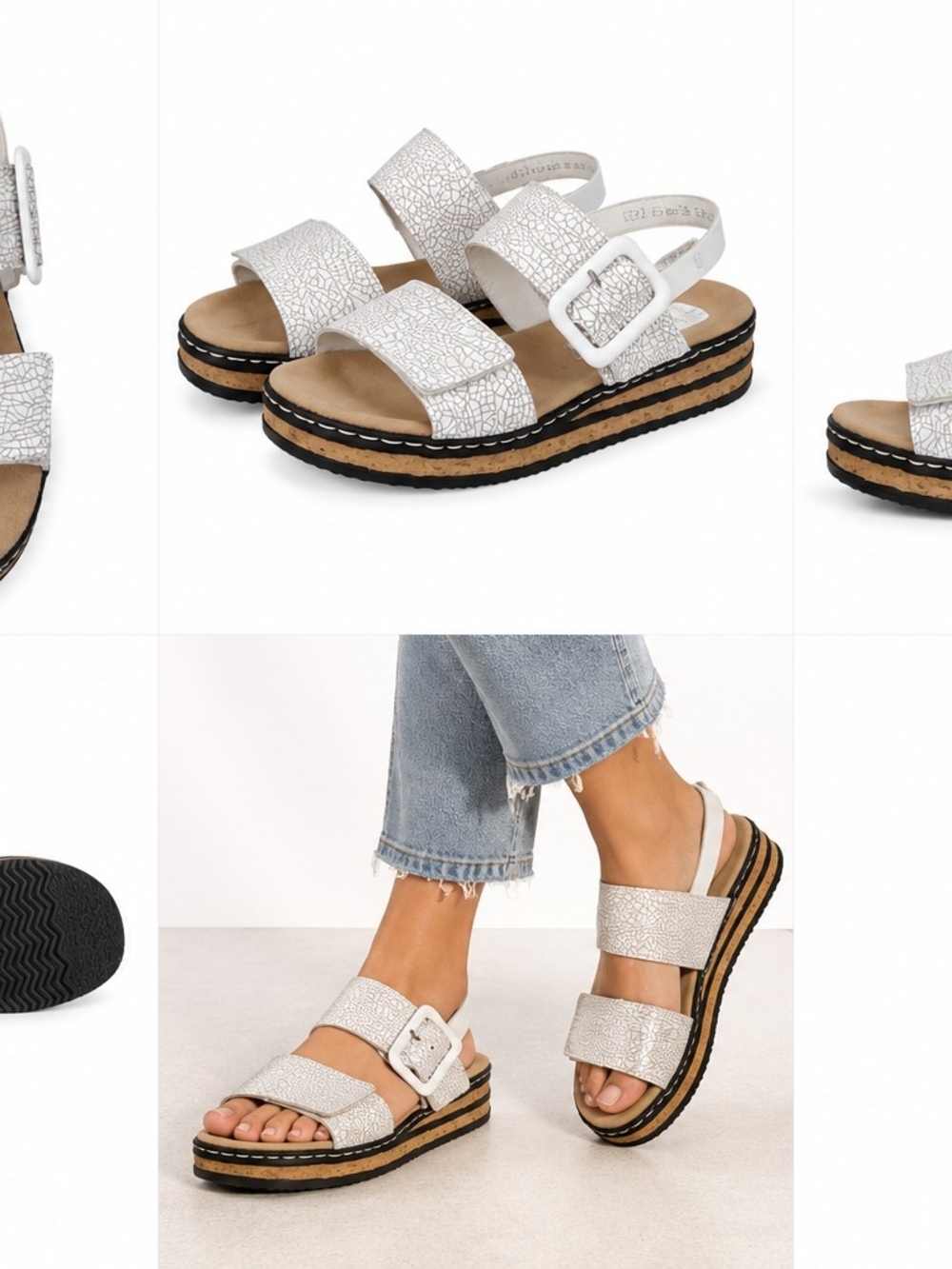 Rieker White Textured Double-Strap Platform Sandals with Buckle